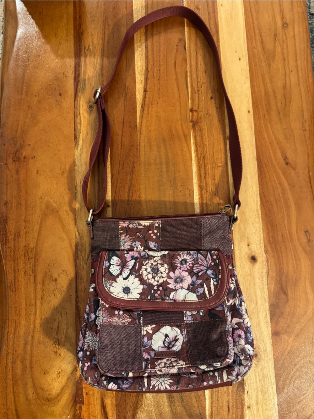 Sakroots Floral Patchwork Crossbody Bag in Burgundy